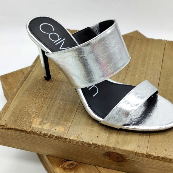 Calvin Klein Slide Heels / Silver Metallic / Size 7.5 - Picture 2 of 4